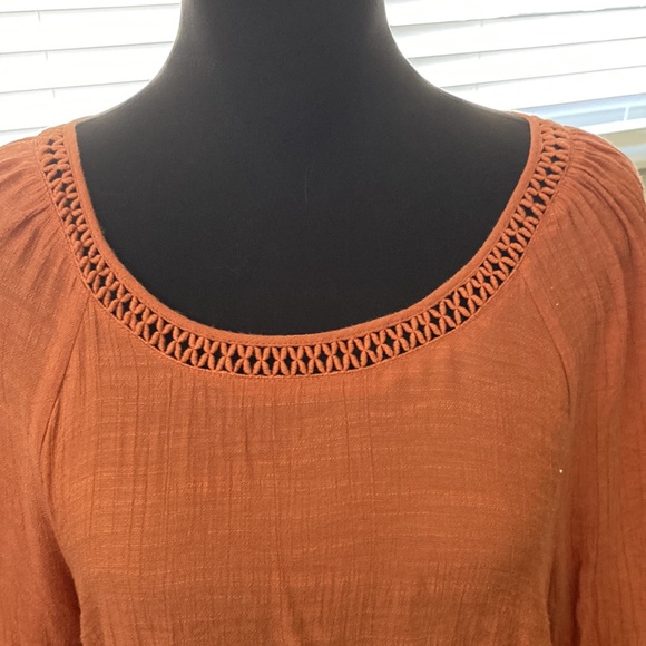 Spense burnt orange peasant blouse with bell sleeves and threaded stripes - Picture 3 of 5